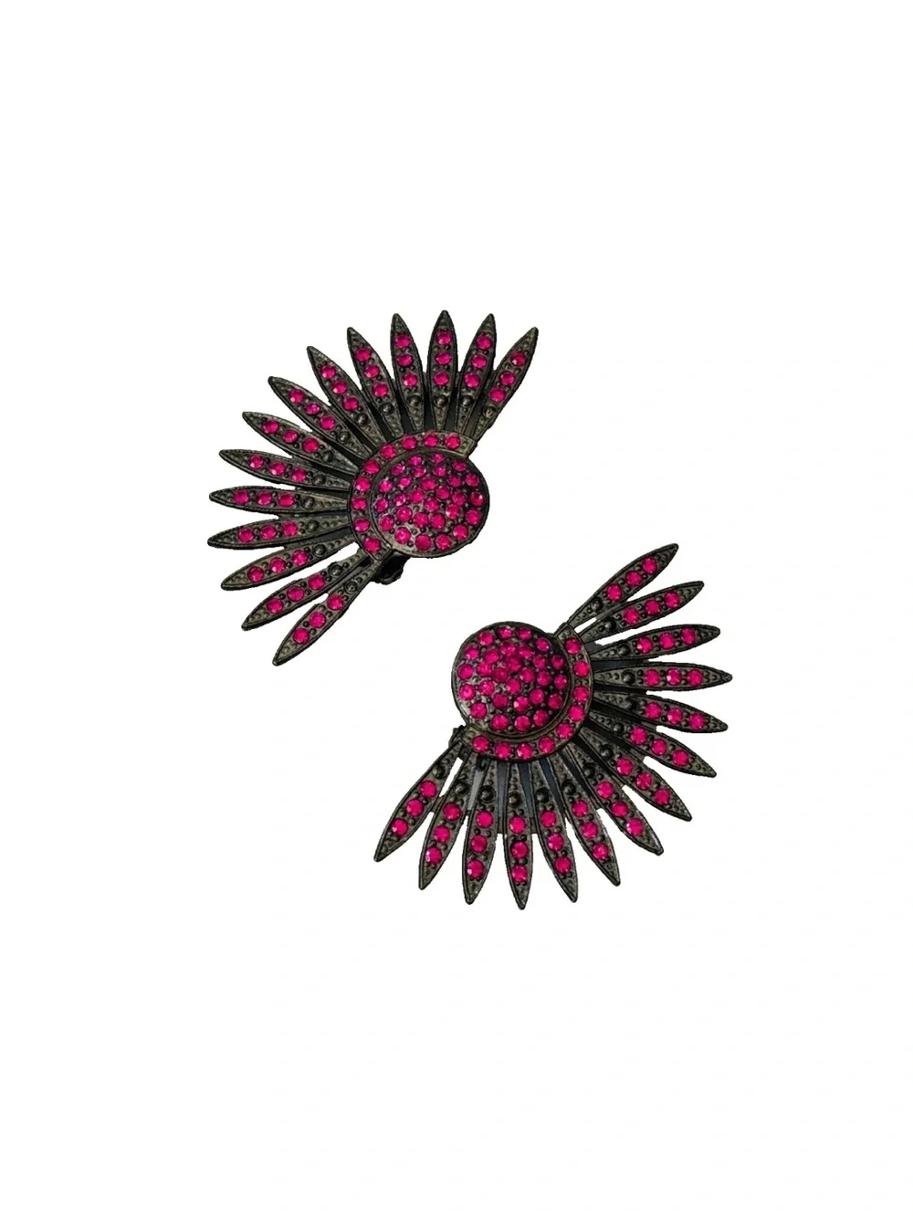 AMAZING Vintage 1980's THELMA DEUTSCH Oversized Pink Rhinestone Clip On Earrings
